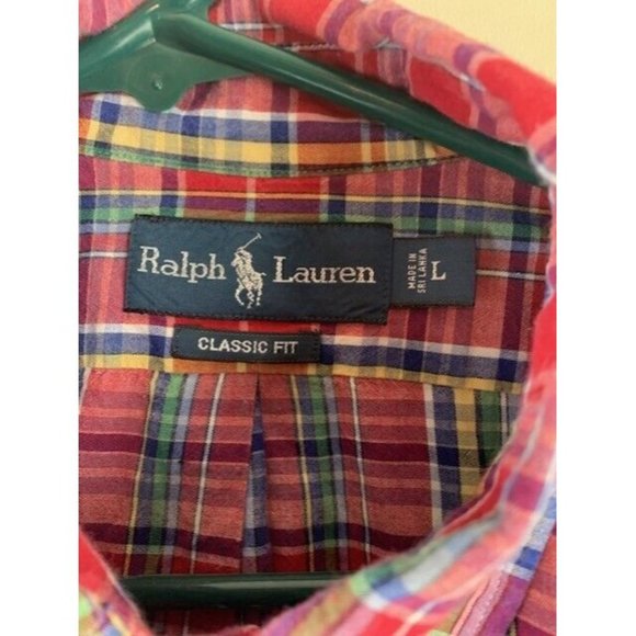 Ralph Lauren Classic Fit Size L Mens Shirt Long Sleeve Red Plaid Button … - Picture 3 of 4
